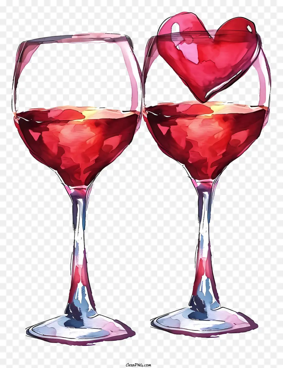 Copas De Vino De San Valentín Arte Vectorial Simplista，Vino Tinto PNG