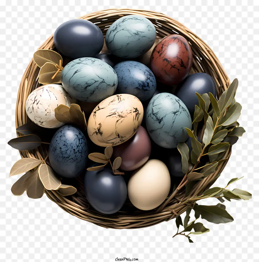 Huevos De Pascua En La Canasta，Canasta Tejida PNG