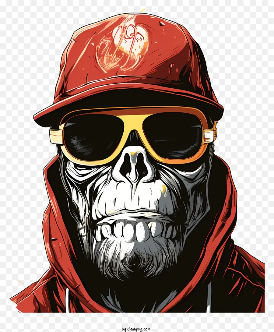 Mono Con Gafas De Sol Y Gorra Roja，Bien PNG