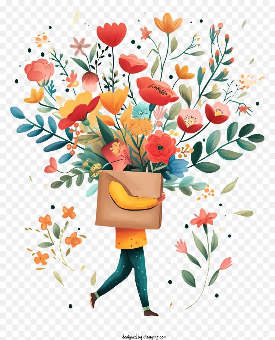 Entrega De Flores，Persona Con Flores PNG