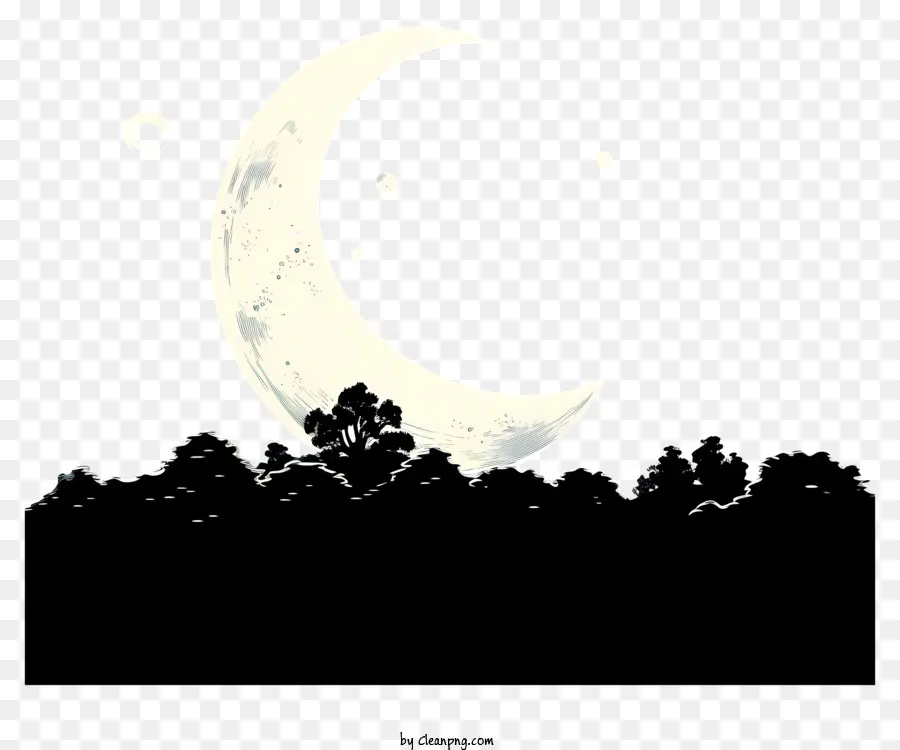 Sketch Style Moon And Star，Escena De La Noche PNG