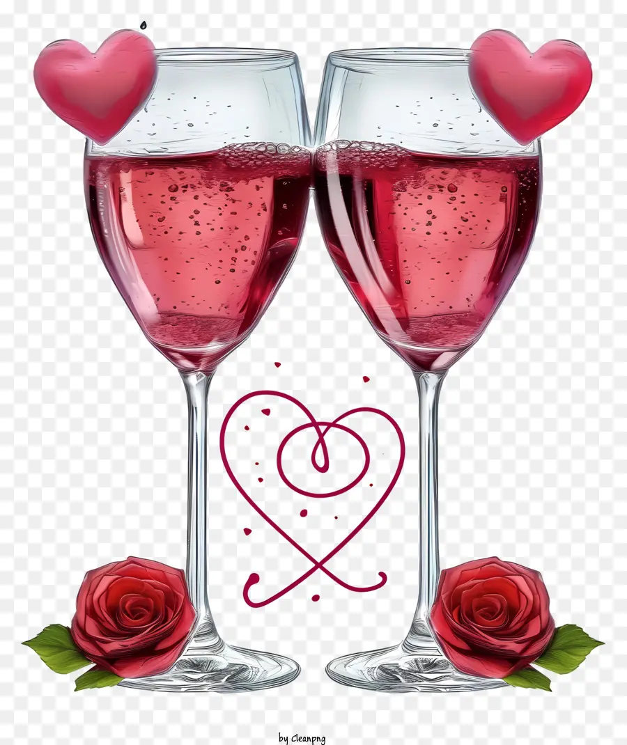 Copas De Vino De San Valentín Ilustran，Copas De Vino Con Corazones PNG