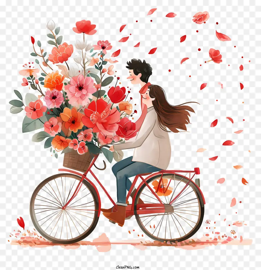 Entrega De Flores，Pareja En Bicicleta PNG