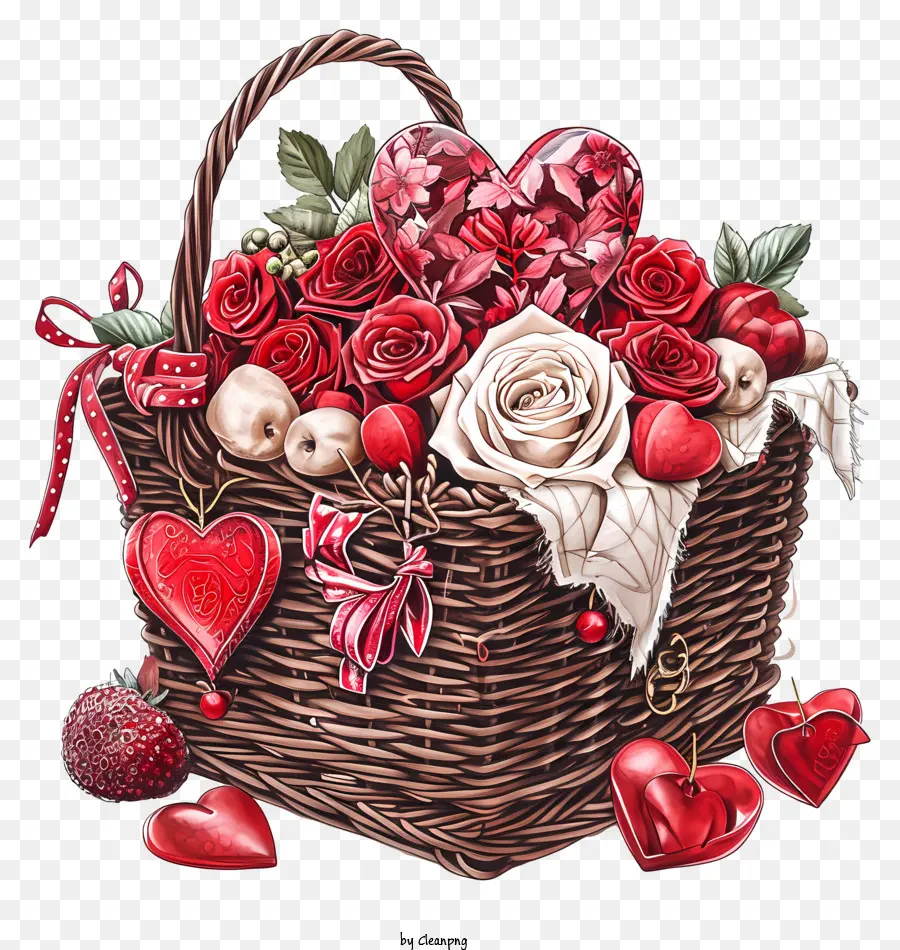 Canasta De Regalo Del Día De San Valentín，Cesta De Flores PNG