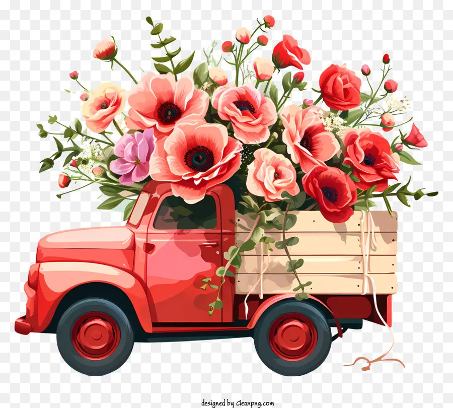 Flores Del Día De San Valentín，Camión Rojo PNG