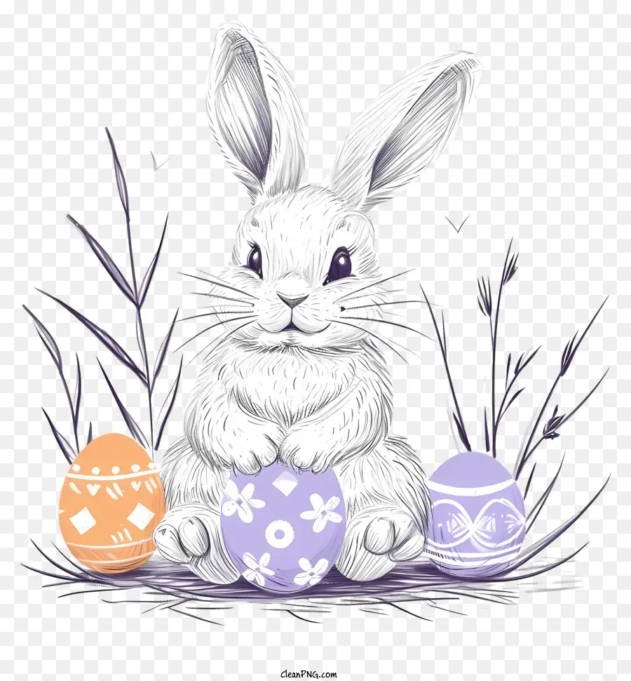 Línea De Boceto De Conejito De Pascua，Conejo Blanco PNG