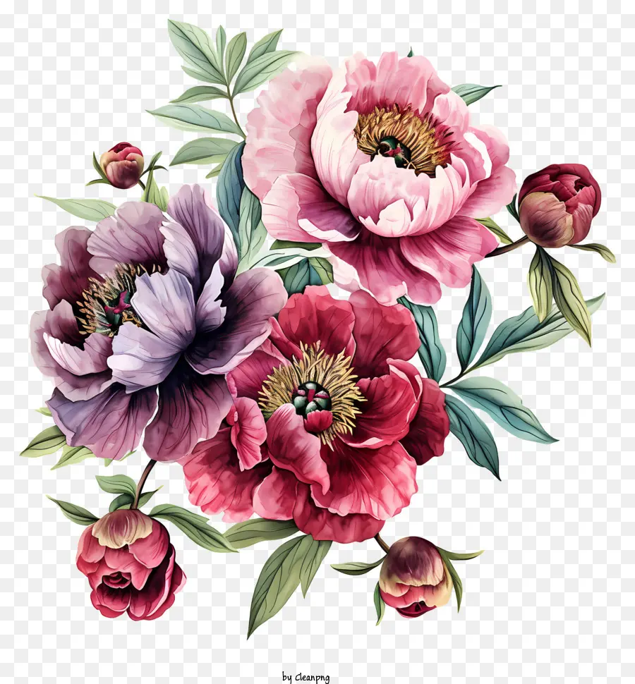 Arreglo Floral De Peonía，Con Una Variedad De Rosa PNG