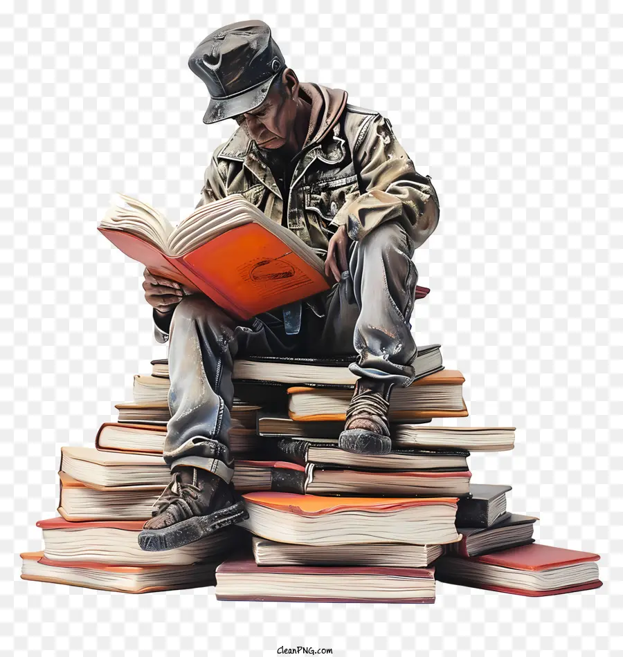 El Aprendizaje，Hombre Sentado En Libros PNG