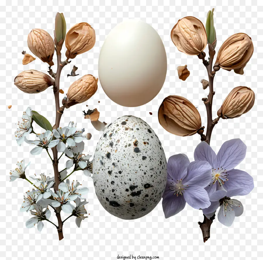 Huevos De Pascua，Huevos Y Flores PNG