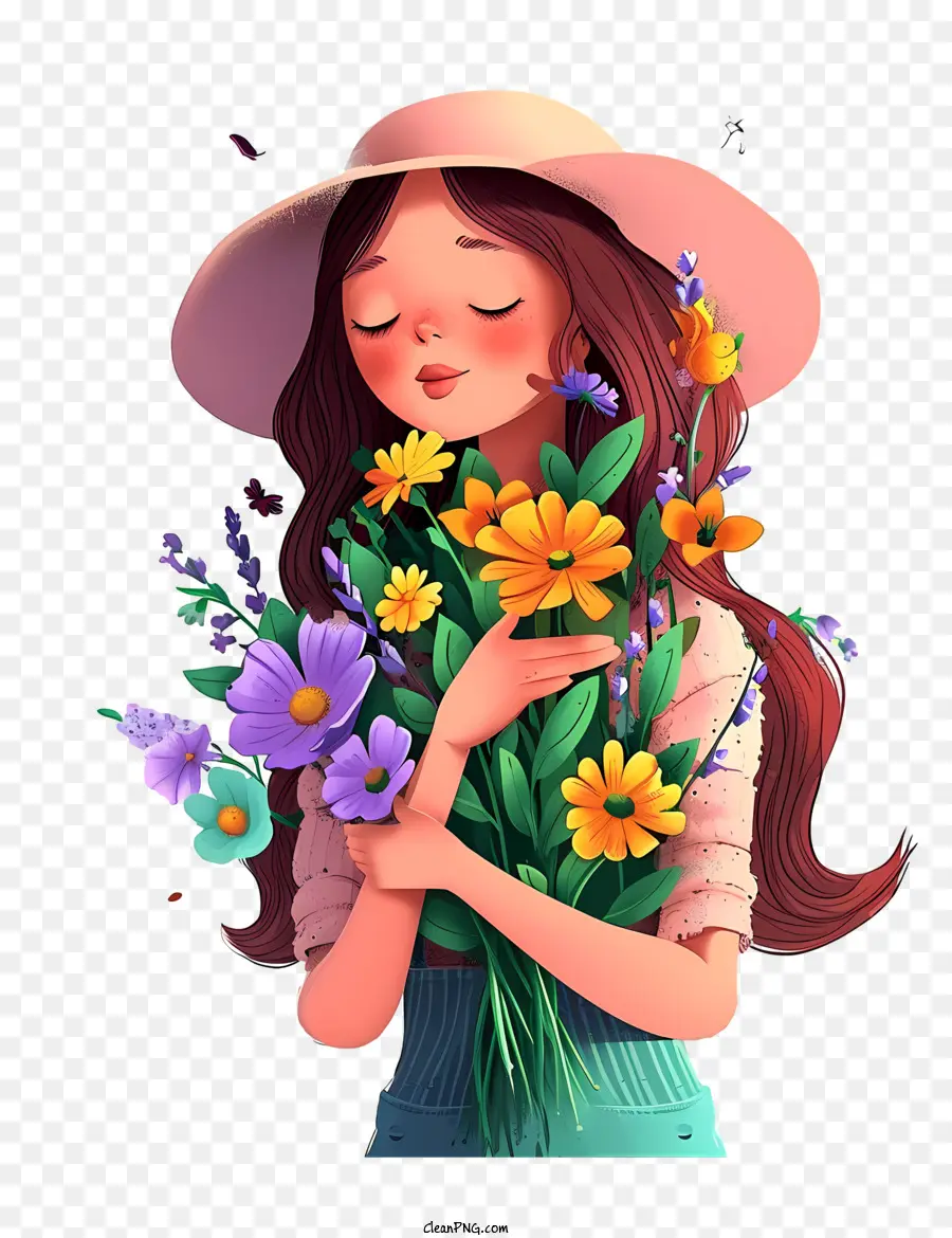 Caricatura 3d Mujer Y Flores，De Dibujos Animados De Mujer PNG