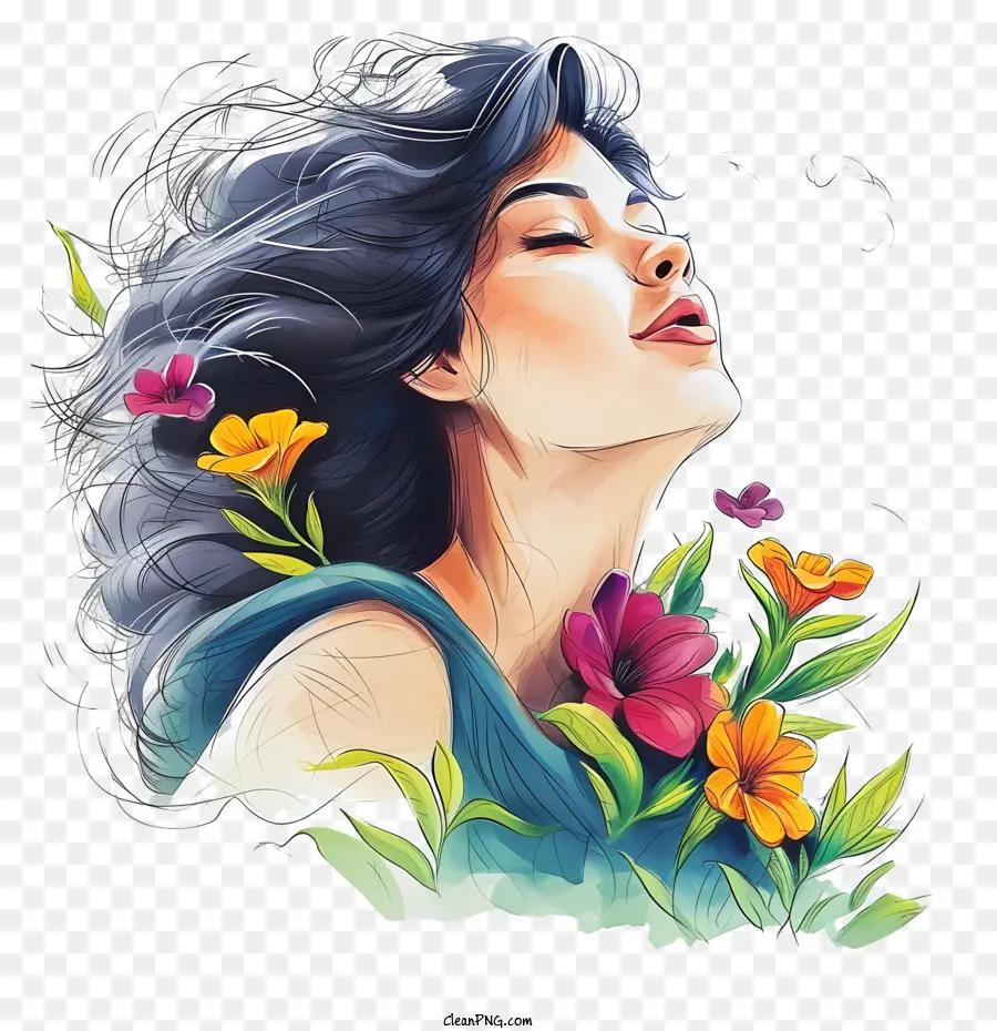 La Mujer Y Las Flores，Hermosa Mujer PNG