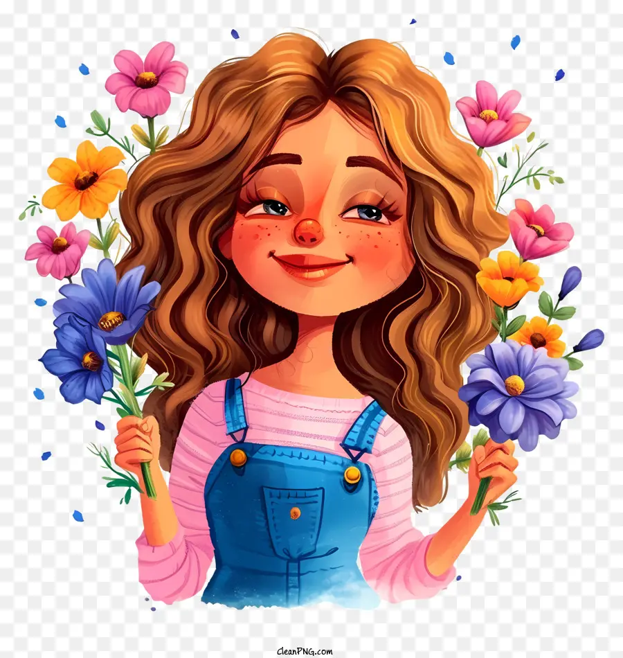 Mujer Y Flores De Dibujos Animados，De Dibujos Animados De Mujer PNG