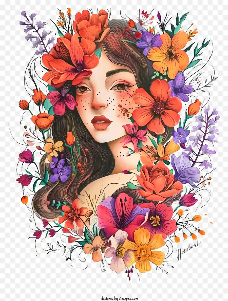 Mujer Y Flores Dibujadas A Mano，Flower Crown PNG