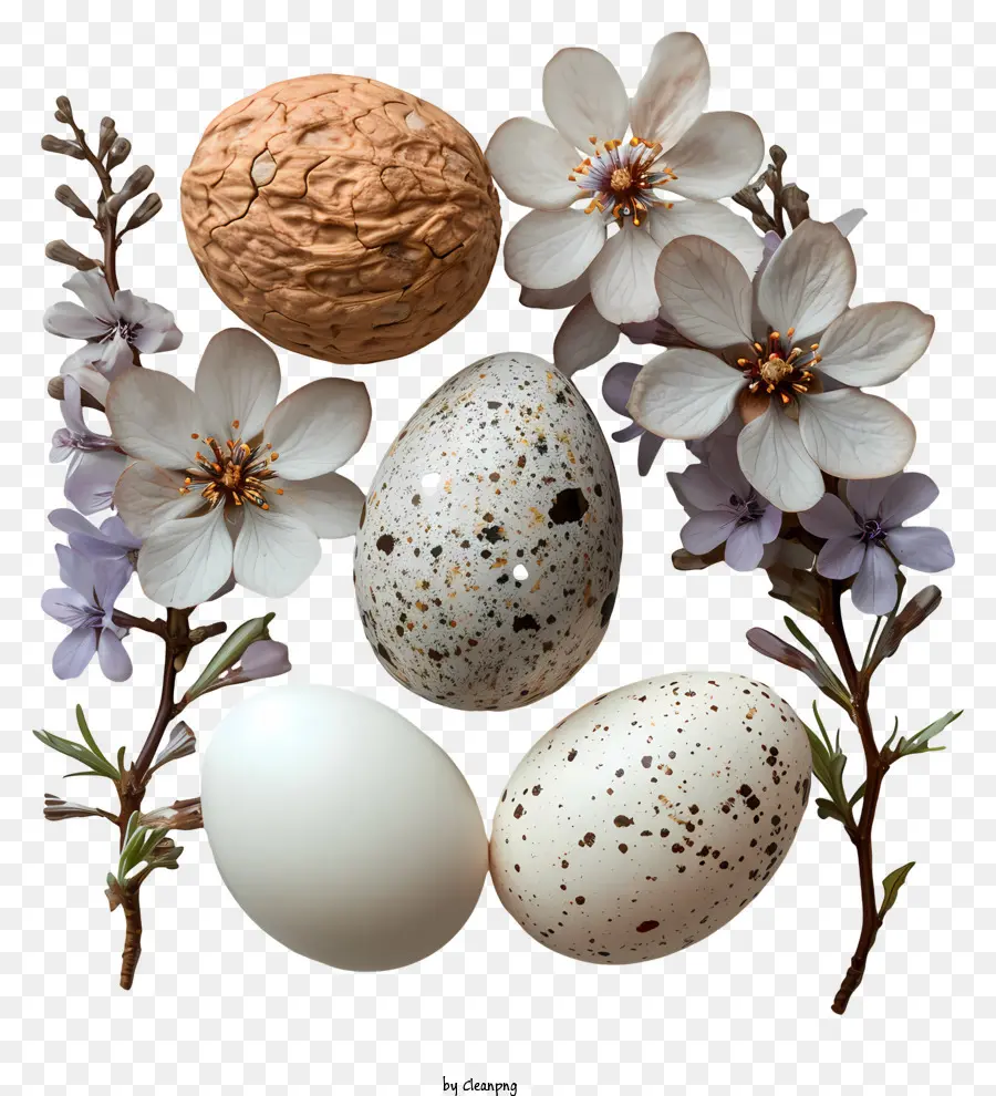 Huevos De Pascua，Huevos Y Flores PNG