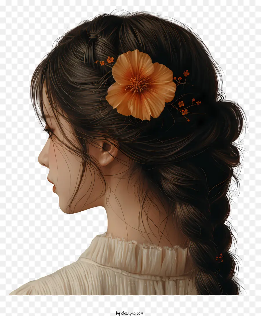 Trenza De Pelo，Mujer Con Flor PNG