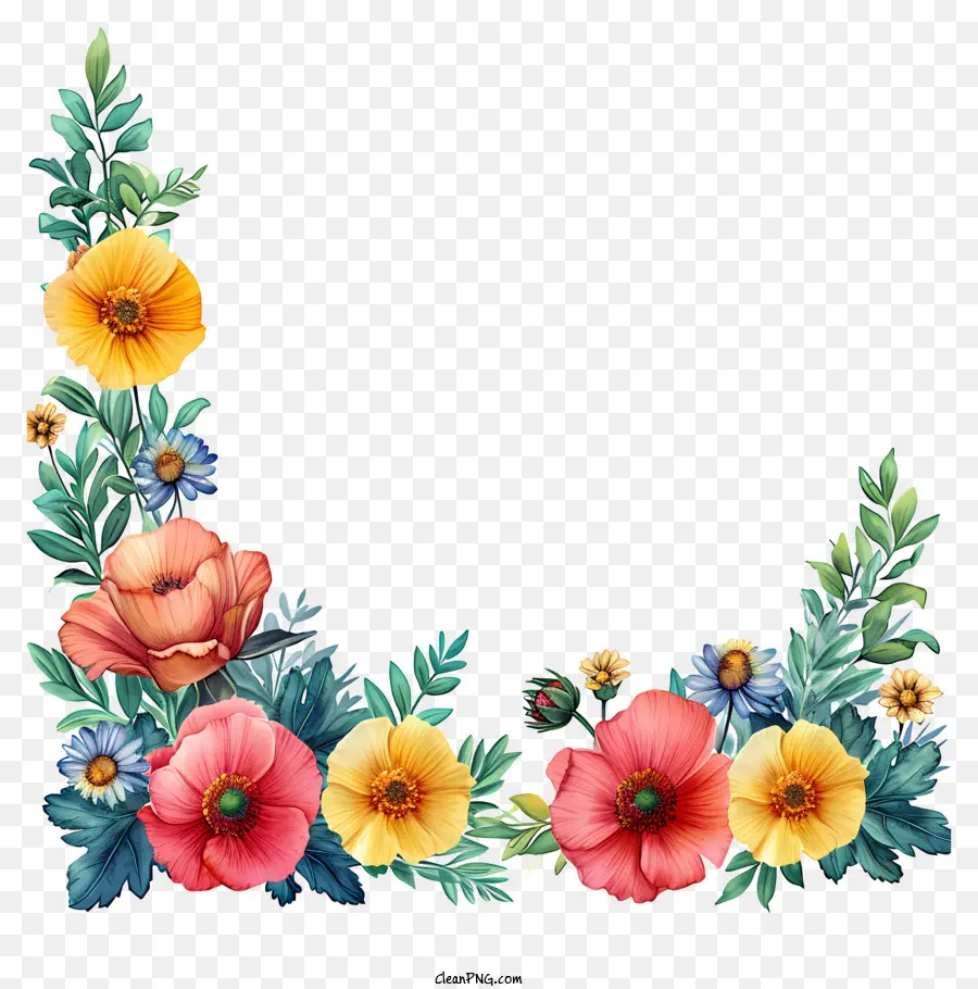 Borde De Flores Estilo Boceto，Floral De La Frontera PNG