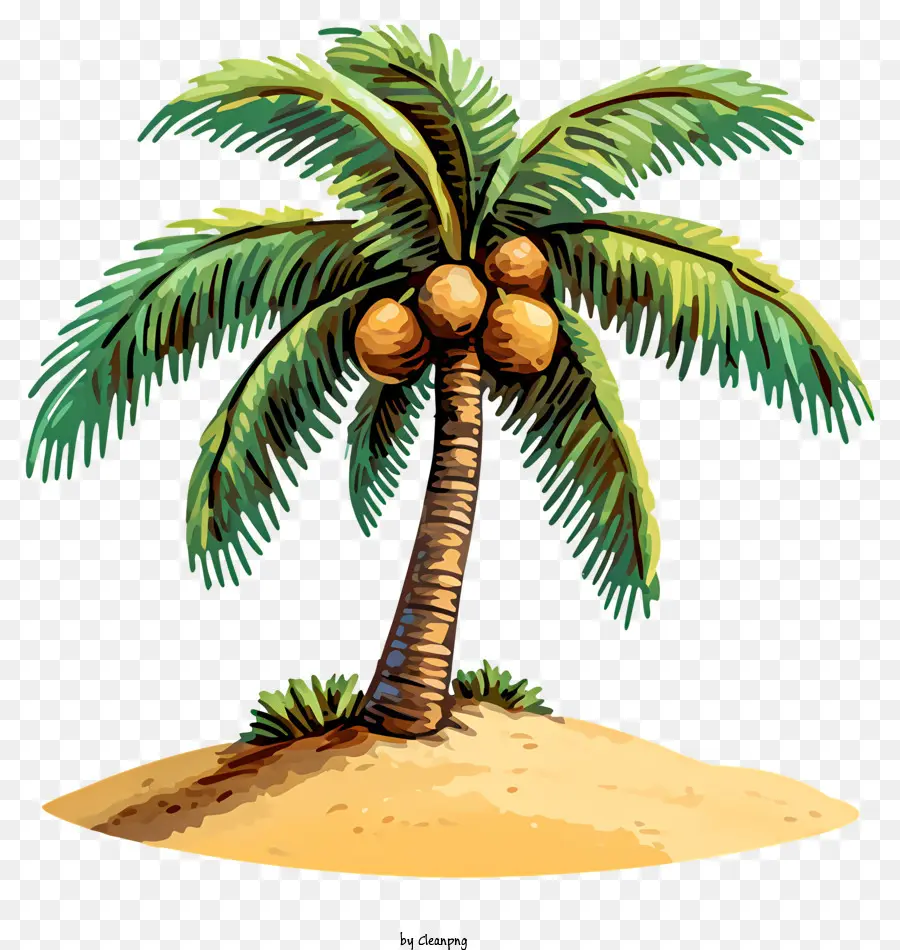 árbol De Coco Dibujado A Mano，Isla Tropical PNG