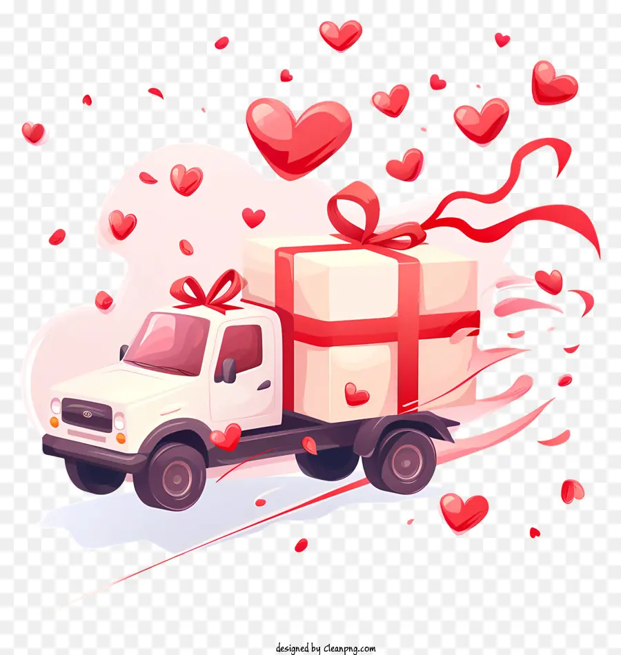 Entrega De Regalos De San Valentín，Camioneta Rosa Con Globos De Corazón PNG