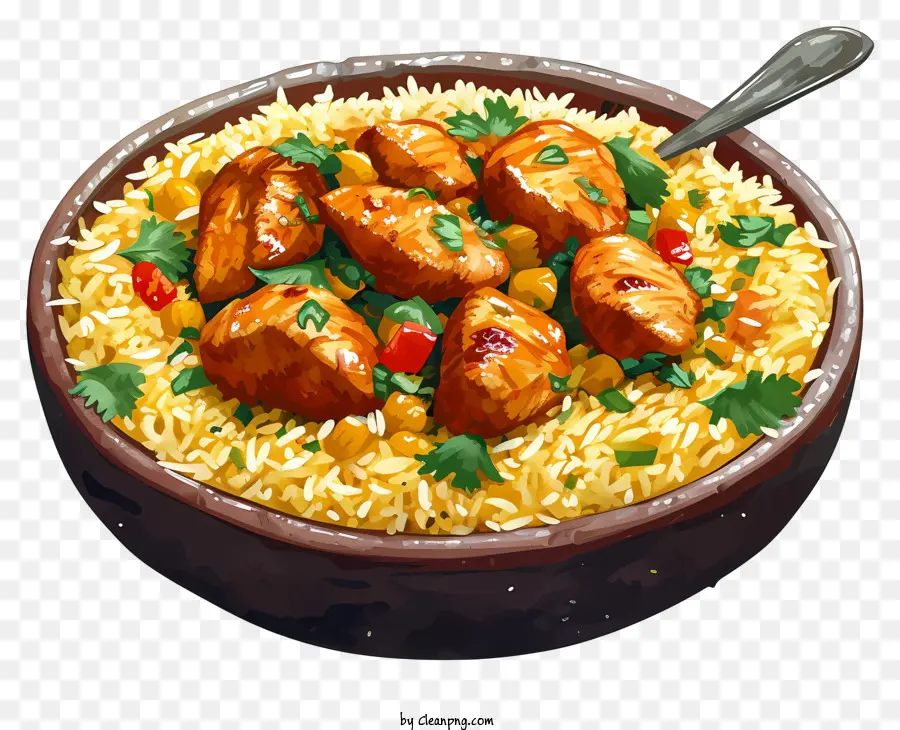 Pollo Acuarela Biryani，Plato De Arroz Y Pollo PNG