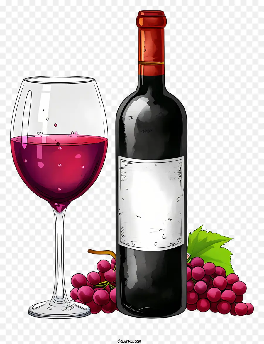 Botella De Estilo Garabato Con Vino Tinto Y Copa，Vino Tinto PNG