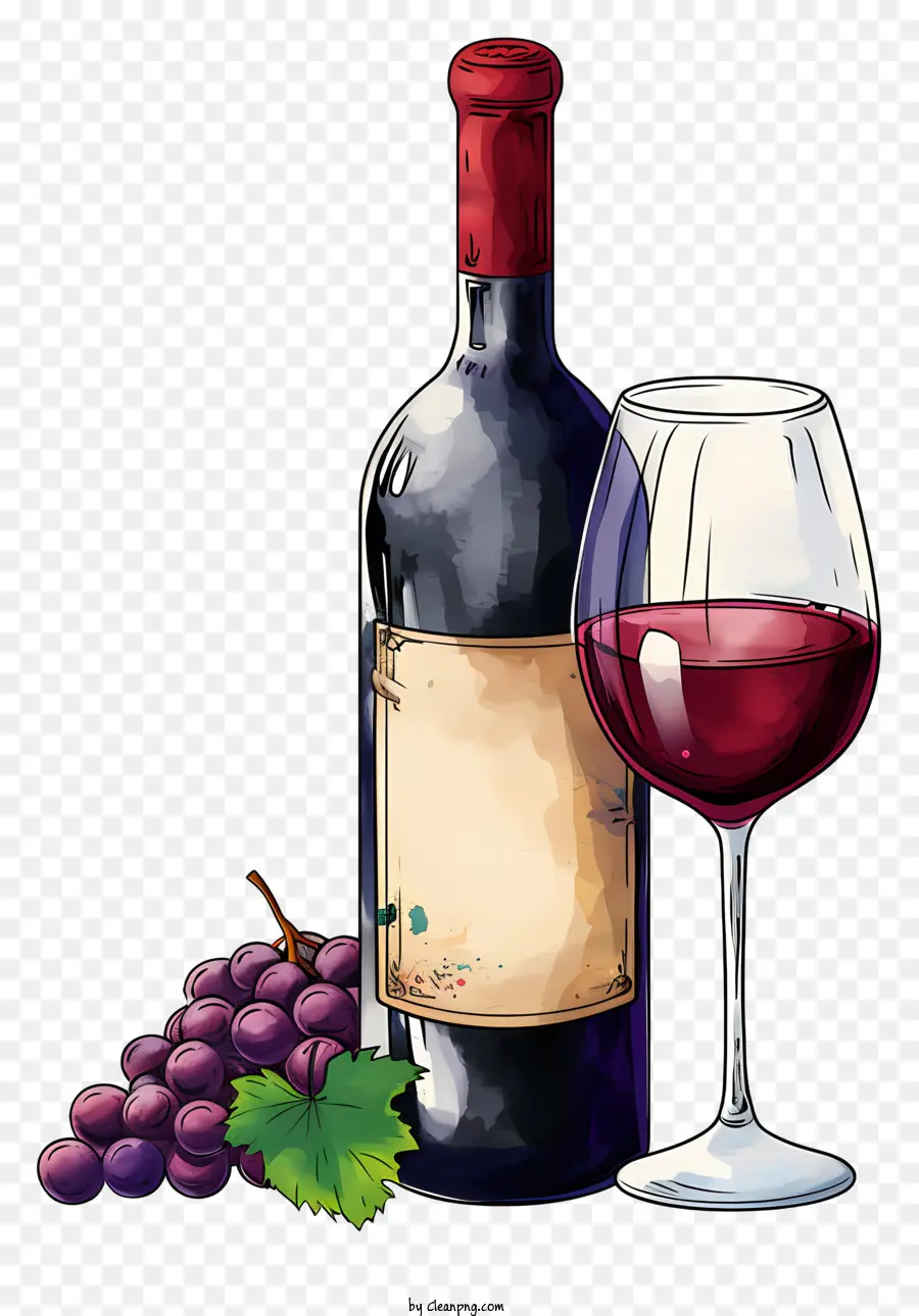 Botella De Estilo De Boceto Con Vino Tinto Y Copa，Vino PNG
