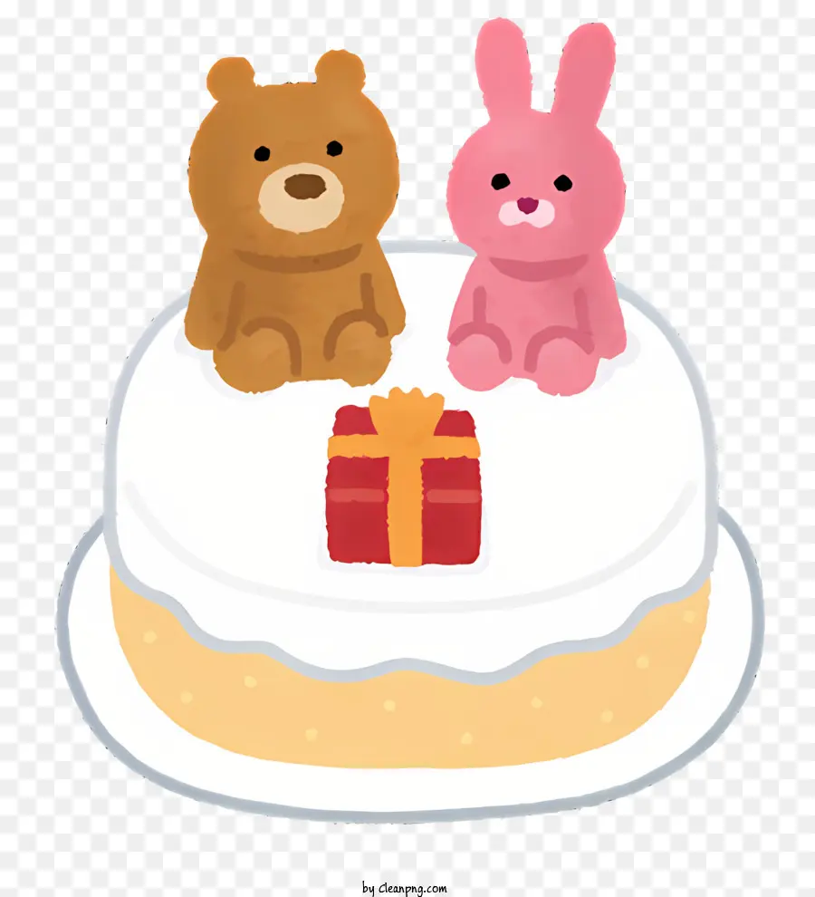 Elementos De Cumpleaños，Pastel Con Oso Y Conejito PNG