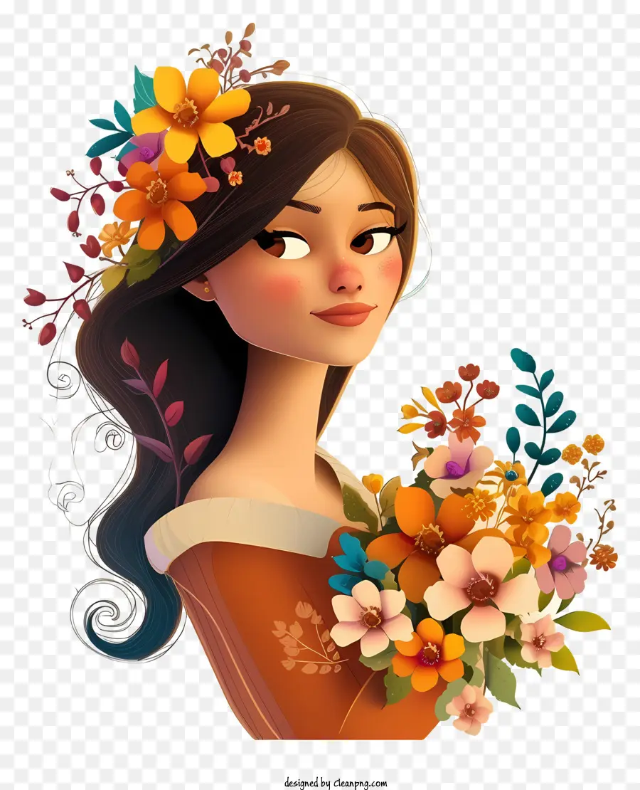 Dibujos Animados 3d Mujer Y Flores，Mujer Con Flores PNG