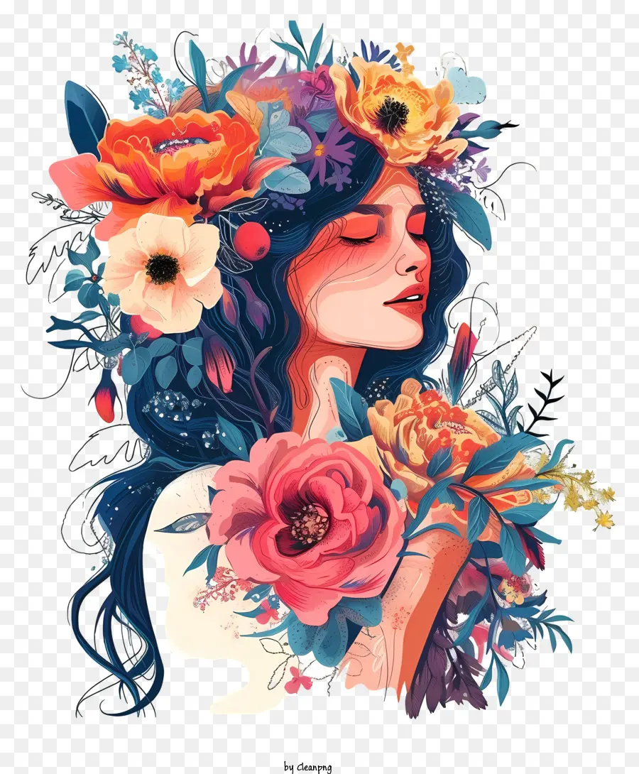 Mujer Y Flores，Mujer Con Flores PNG