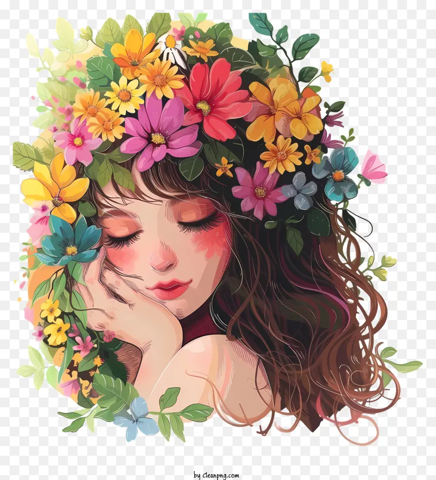 Mujer Y Flores Realistas，Flower Crown PNG