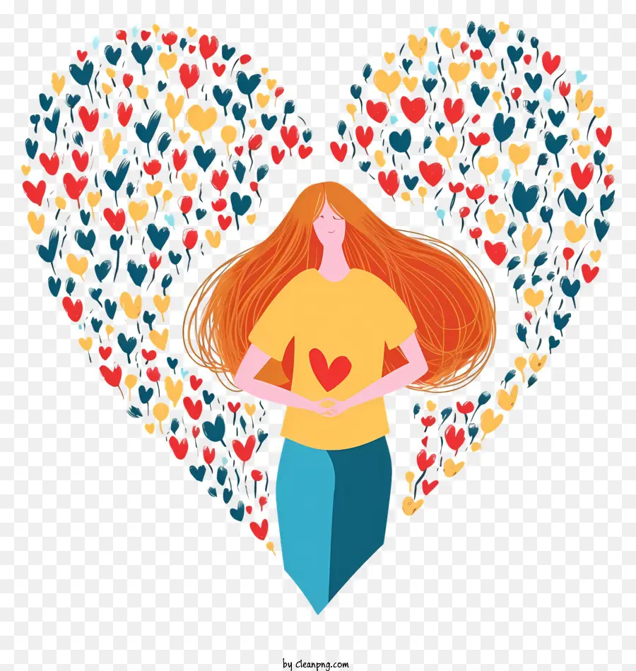 Personas Con Corazón De Amor Arte Vectorial Simplista，Chica PNG