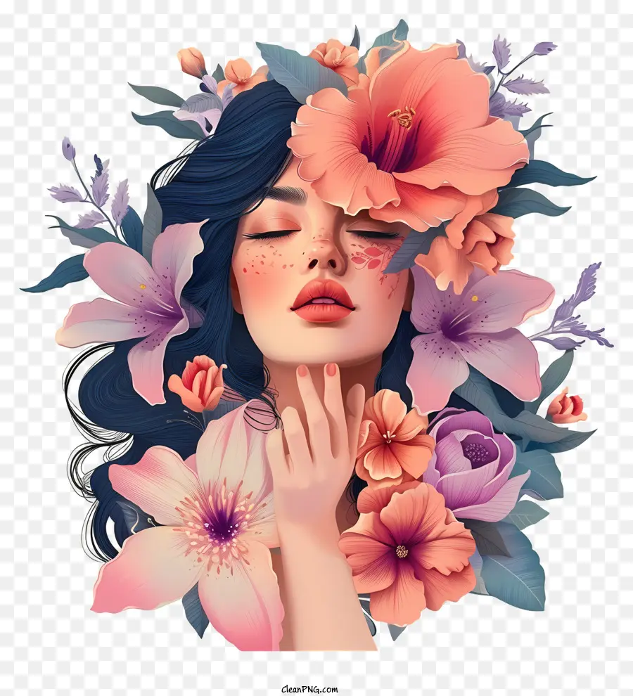 La Mujer Y Las Flores，Hermosa Chica PNG