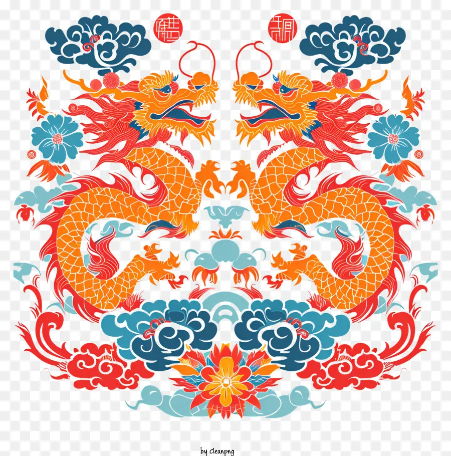 Año Nuevo Chino，Dragones Rojos PNG