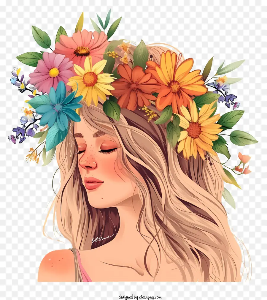 Mujer Y Flores De Dibujos Animados，Chica PNG