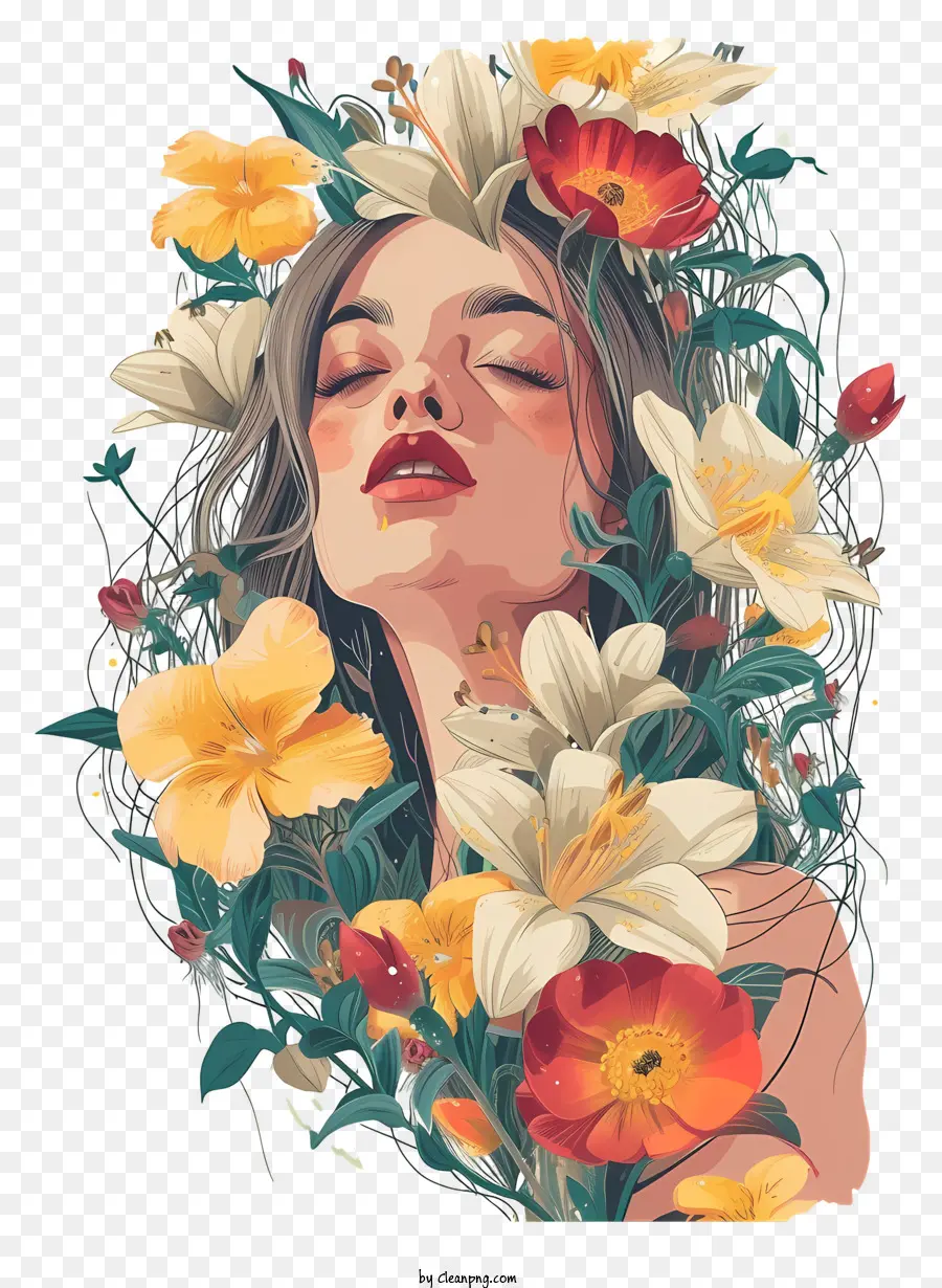 Diseños De Personajes Inventivos，Mujer Con Flores PNG