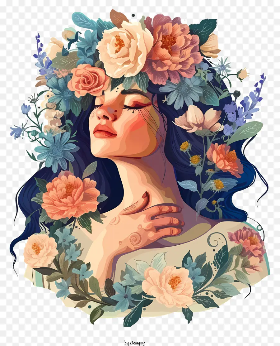 Icono De Mujer Y Flores，Mujer PNG