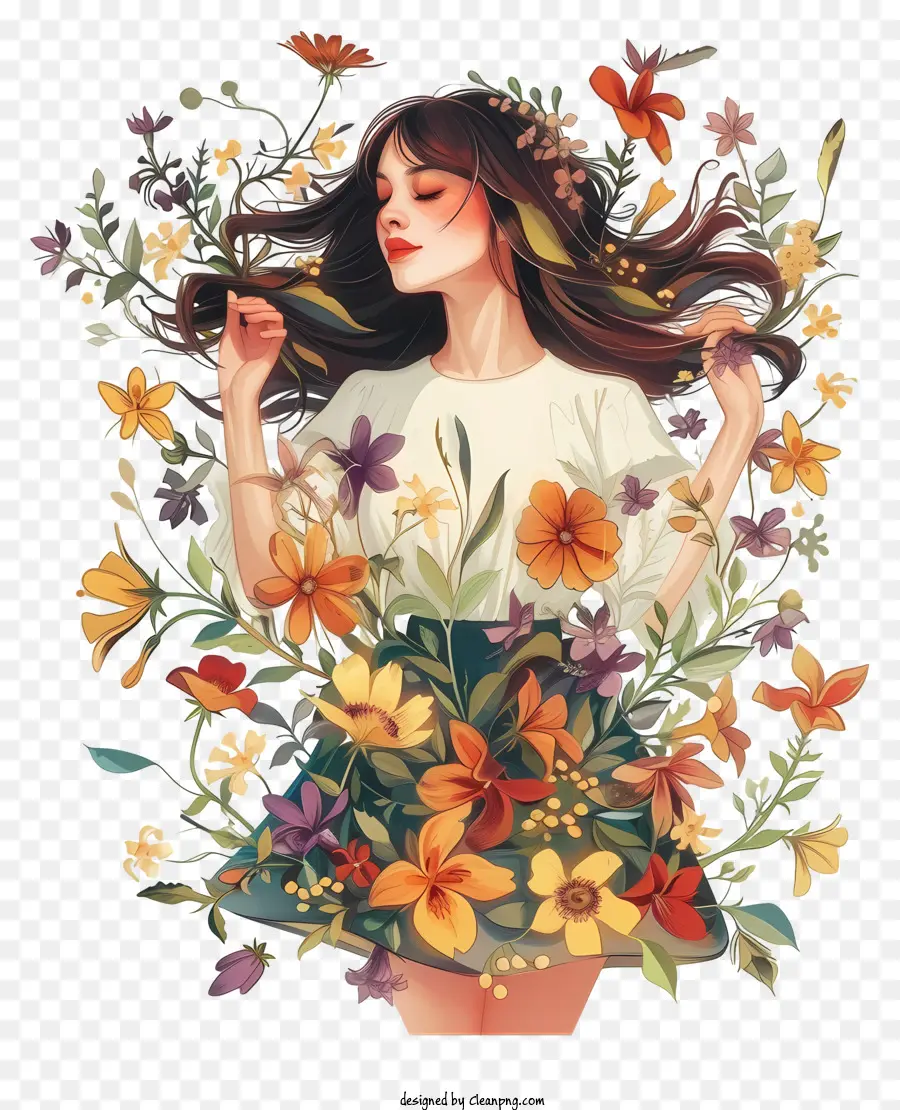 Diseños De Personajes Inventivos，La Mujer Y Las Flores PNG