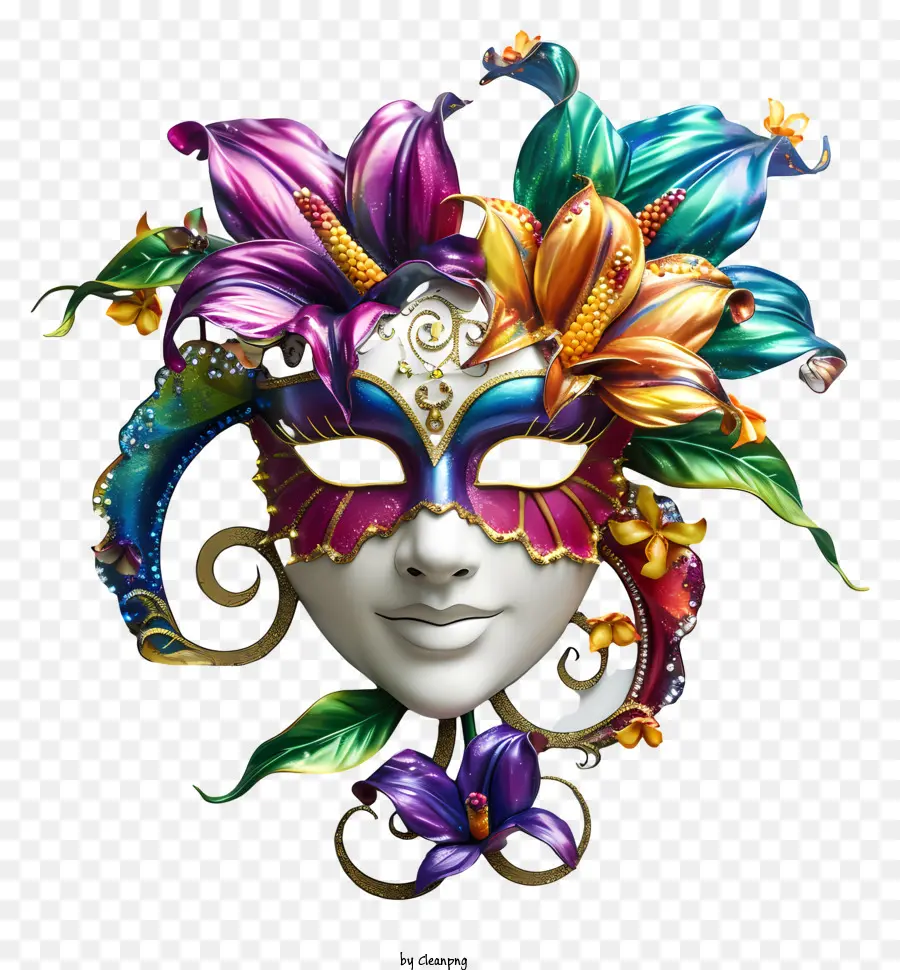 Arte Floral De Mardi Gras，Máscara Decorativa PNG