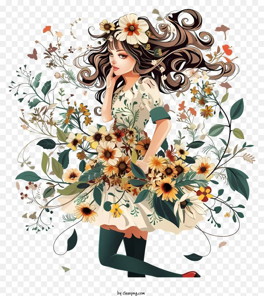 Diseños De Personajes Inventivos，La Mujer Y Las Flores PNG