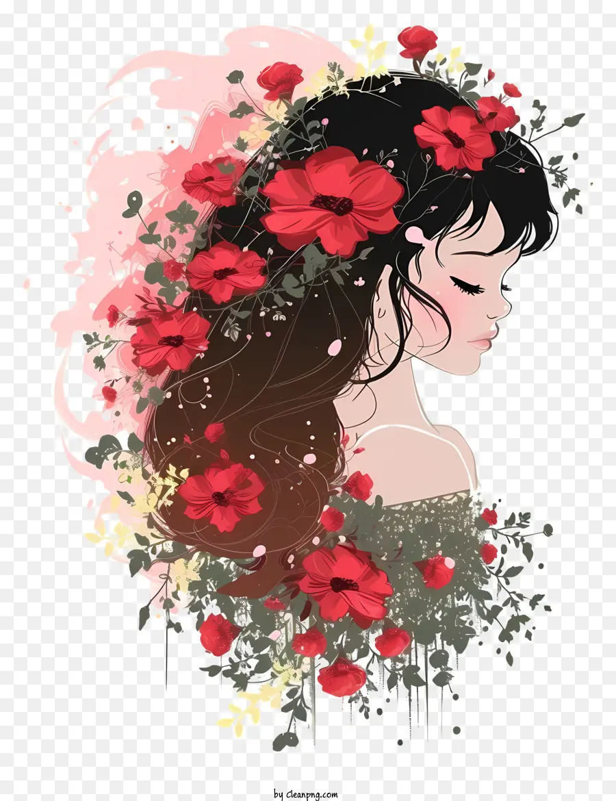 Mujer Y Flores Arte Vectorial Simplista，Chica Con Flores Rojas PNG