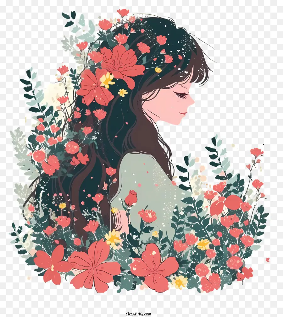 Mujer Y Flores Arte Vectorial Simplista，Mujer Con Flores PNG