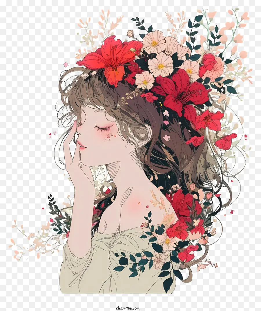 Diseños De Personajes Inventivos，La Mujer Y Las Flores PNG