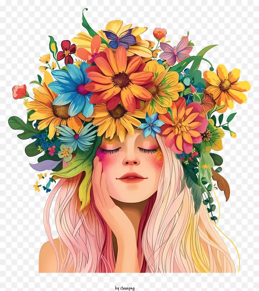 Lindo Y Colorido，La Mujer Y Las Flores PNG