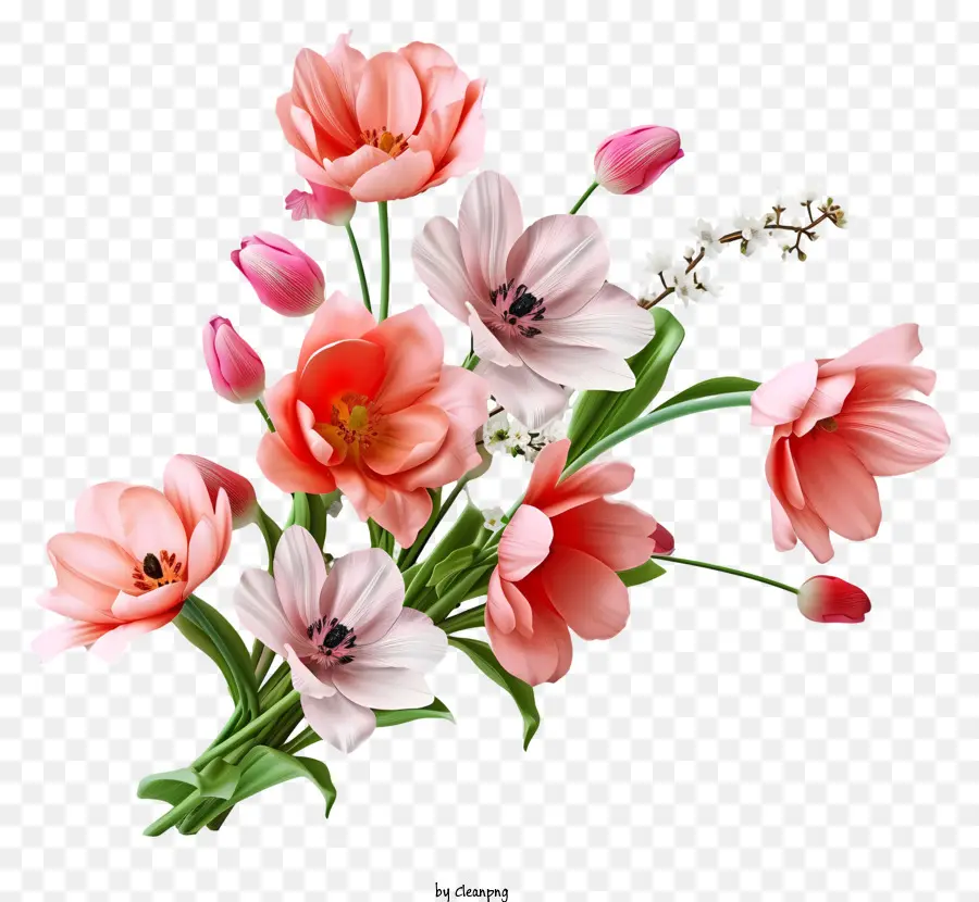 Elegante Arreglo Floral Vector 3d，Tulipanes Rosados PNG