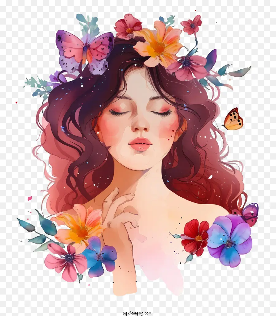 Mujer Acuarela Y Flores，Mujer PNG