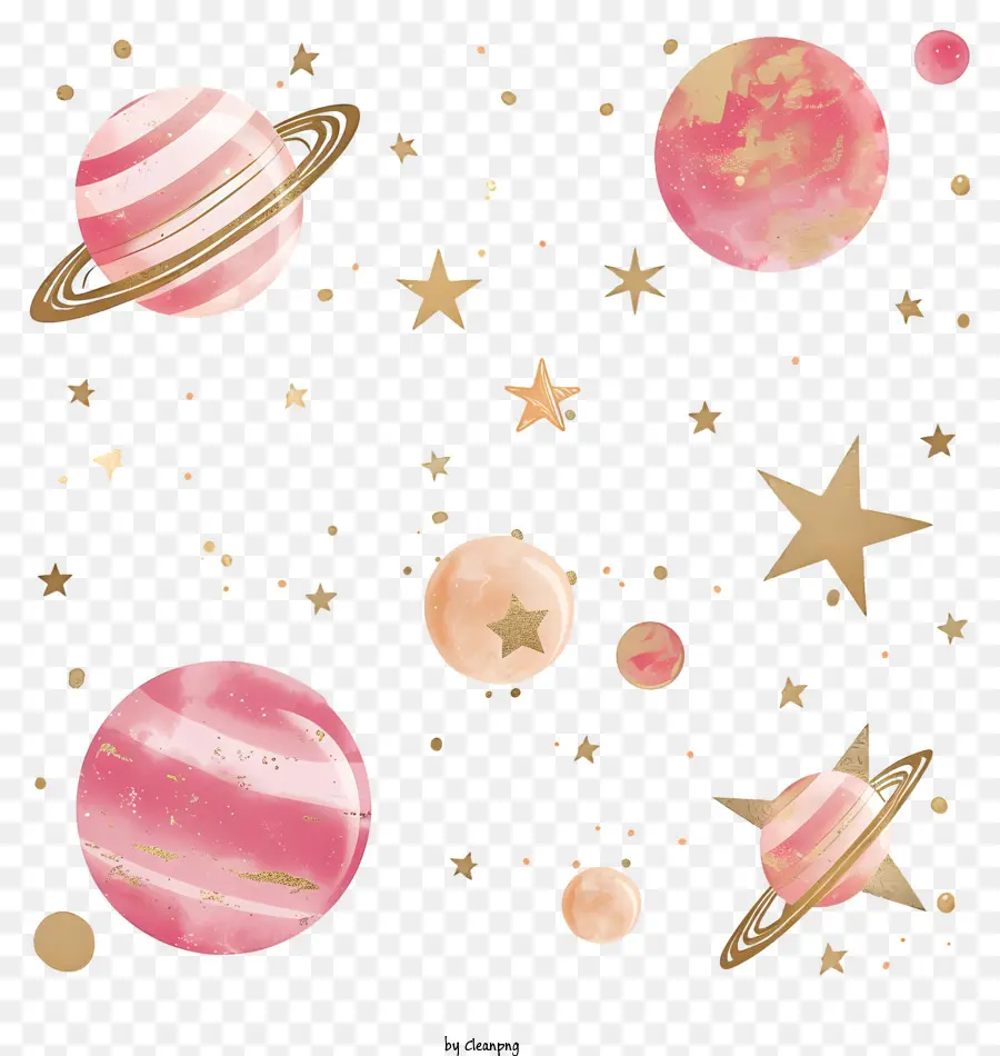 Galaxy Planeta，Diseño De Planeta Rosa Y Dorado PNG