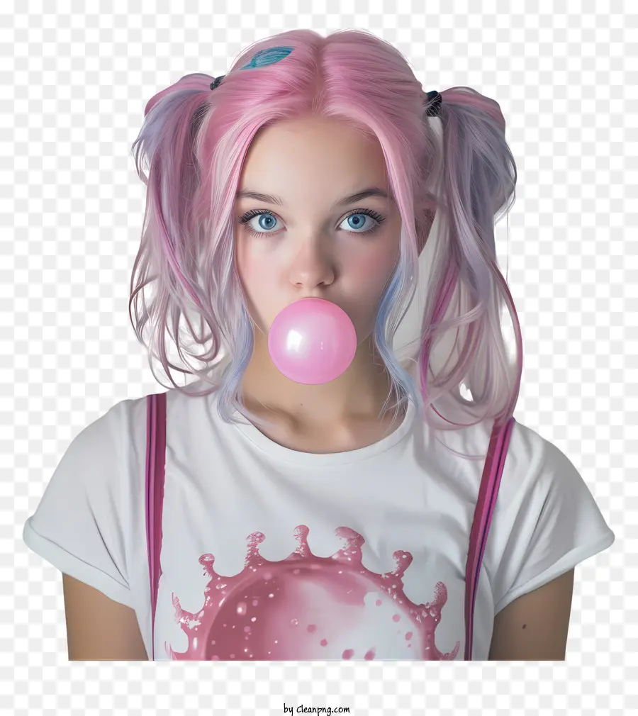 Día De Chicle De Burbujas，El Pelo Rosa PNG