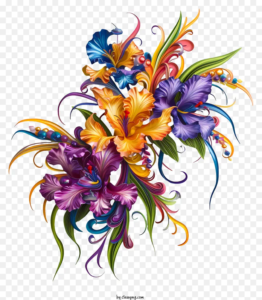 Mardi Gras Arte De Flores，Colorido Ramo De Flores PNG