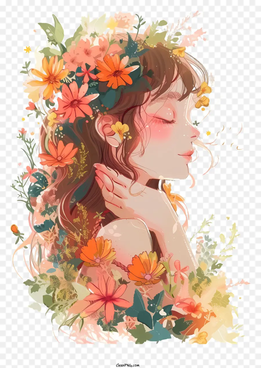 Diseños De Personajes Inventivos，La Mujer Y Las Flores PNG