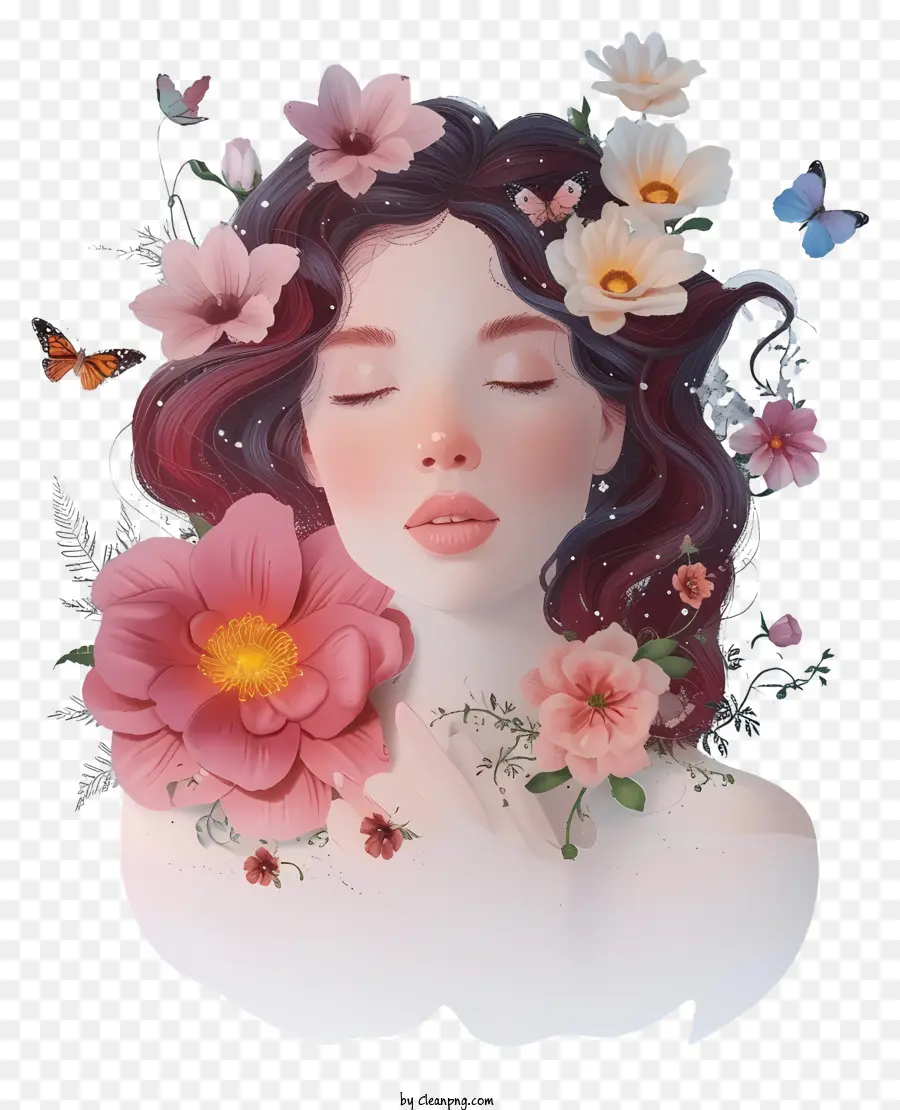 Mujer Pastel Y Flores，Mujer Con Cabello Rojo PNG