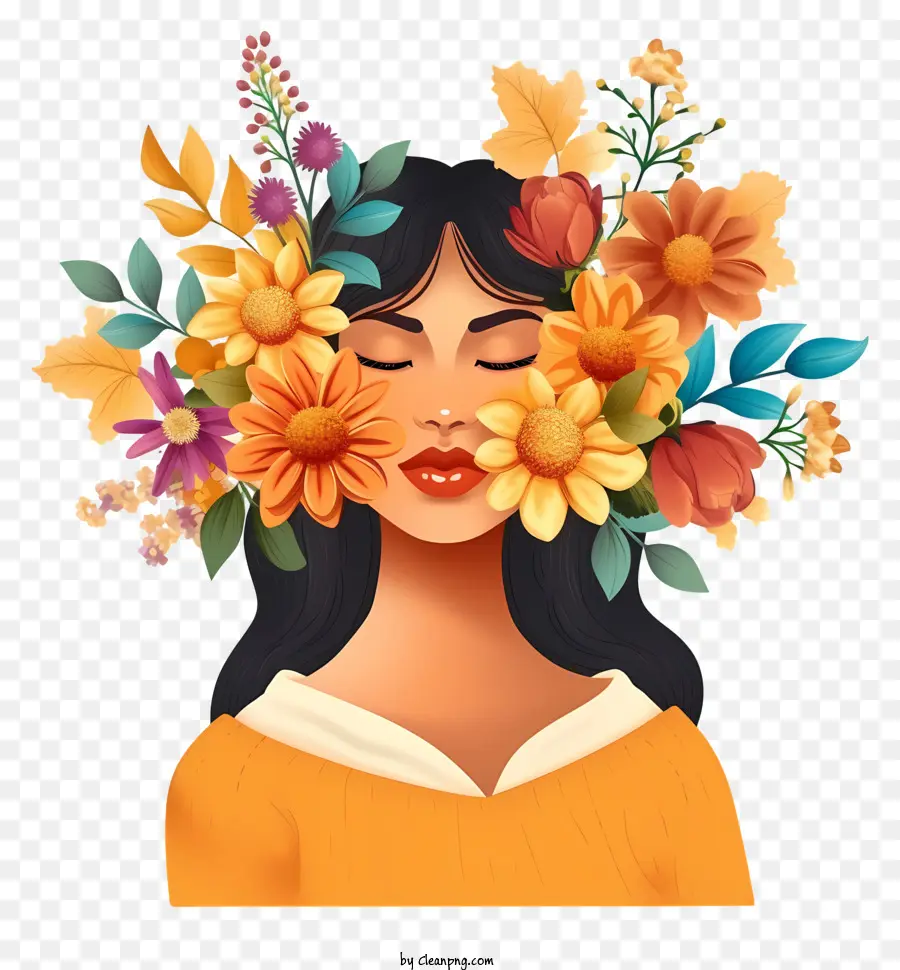 Mujer Y Flores Emoji，Niña Con Flores PNG